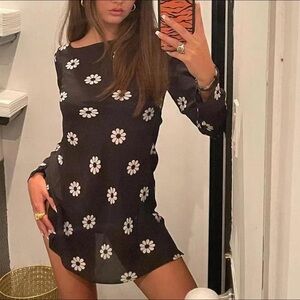Realisation par cosmina 90s flower print black long sleeve mini dress
